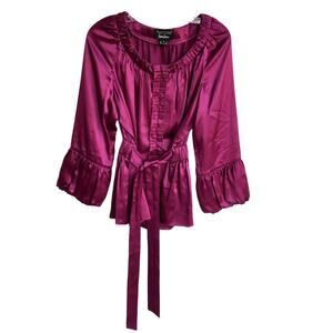 Ellen Tracy for Neiman Marcus Berry Colored Silk Satin Poets Blouse